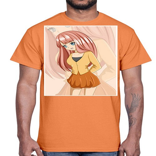 Happy beautiful and cute girl pink long hair 5#- anime- Cotton Tee