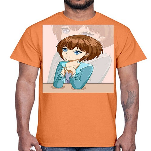 Happy beautiful and elegant girl brown hair 36#- anime- Cotton Tee
