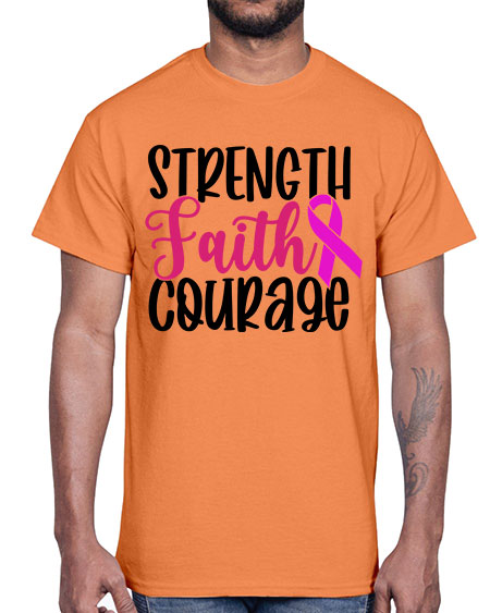 Strength Faith Courage 7#- breast cancer- Cotton Tee