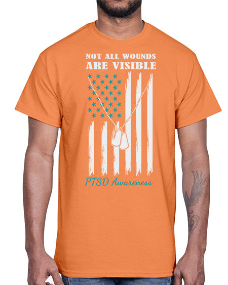 Teal Ribbon Not All Wounds 6#- PTSD- Cotton Tee
