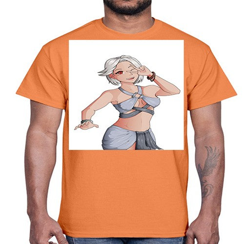 White hair girl wearing summer outfit 40#- anime- Cotton Tee