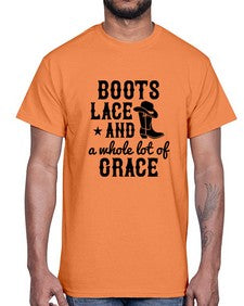 boots lace and a whole lot of grace 268#- western- Cotton Tee
