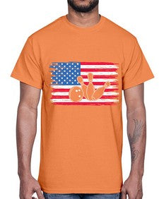 bowling pins usa flag american 278#- bowling- Cotton Tee