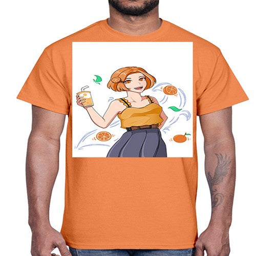 cute anime summer girl with orange juice28#- anime- Cotton Tee