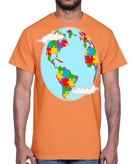 earth autism awareness heart puzzle 83#- autism- Cotton Tee