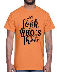 look whos three 265#- unicorn- Cotton Tee