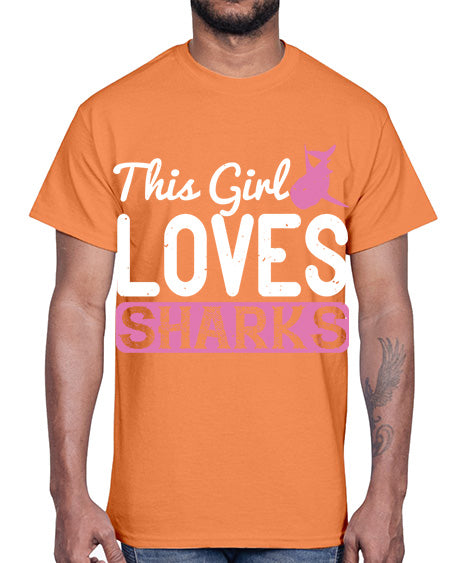 this girl loves sharks Style 12#- shark-fish- Cotton Tee