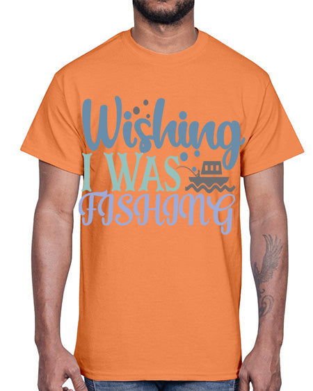 wishing i was fishing 90#- shark-fish- Cotton Tee