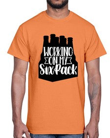 working on my six pack 1789#- beer- Cotton Tee