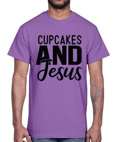 Cupcakes and Jesus 357#- funny- Cotton Tee