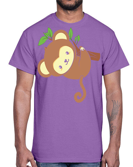 Cute Monkey Hanging on Tree 4#- monkey- Cotton Tee