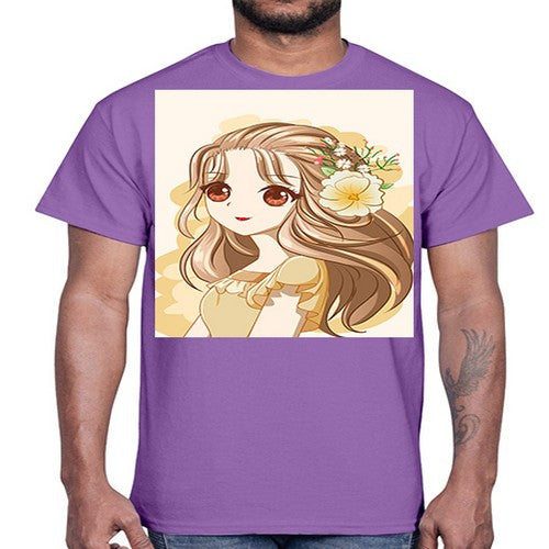 Cute and happy girl with flowers crown 57#- anime- Cotton Tee