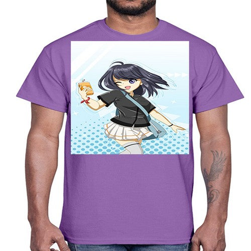 Cute and happy student girl with banana milk 4#- anime- Cotton Tee