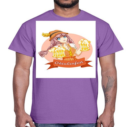 Cute and happy woman celebrating oktoberfest with beer 177#- anime- Cotton Tee