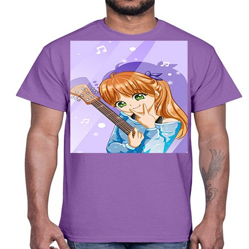 Cute and soft girl with guitar 53#- anime- Cotton Tee
