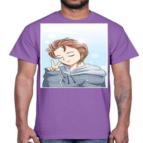 Cute boy brown hair with blue jacket 126#- anime- Cotton Tee