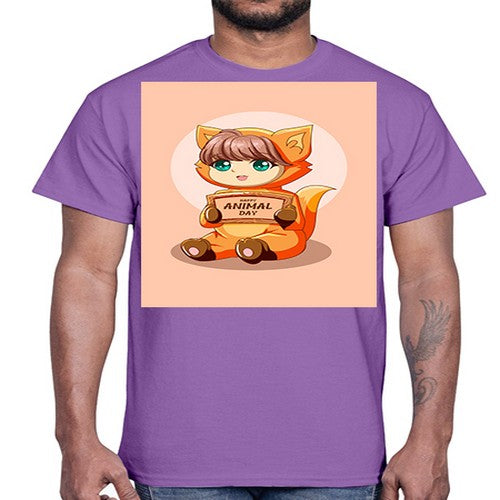 Cute girl with animal costume in animal day text 137#- anime- Cotton Tee