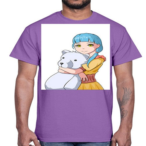Cute girl with bear doll 26#- anime- Cotton Tee