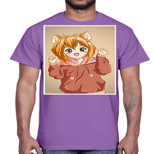 Cute little girl with accessories cat cartoon 170#- anime- Cotton Tee