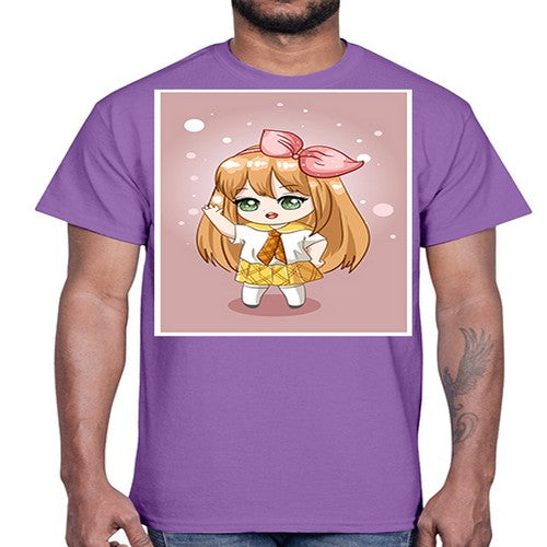 Cute little girl yellow hair wearing uniform 130#- anime- Cotton Tee