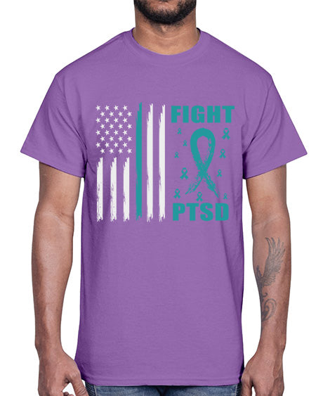 Fight PTSD Awareness American Flag 24#- PTSD- Cotton Tee