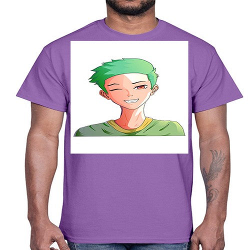 Handsome boy green hair wearing green shirt 35#- anime- Cotton Tee