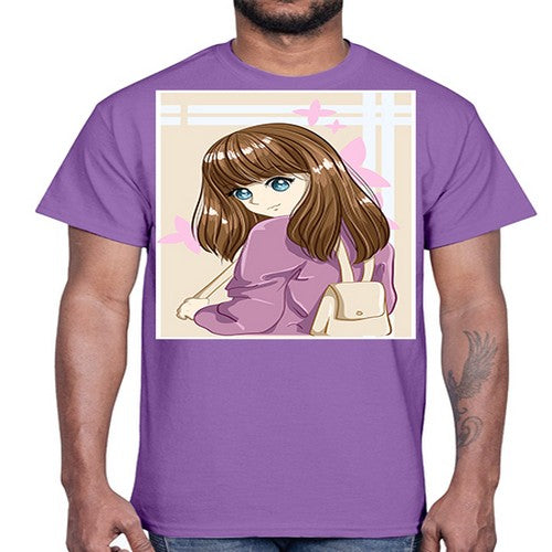 Happy and pretty college student carrying a bag 102#- anime- Cotton Tee