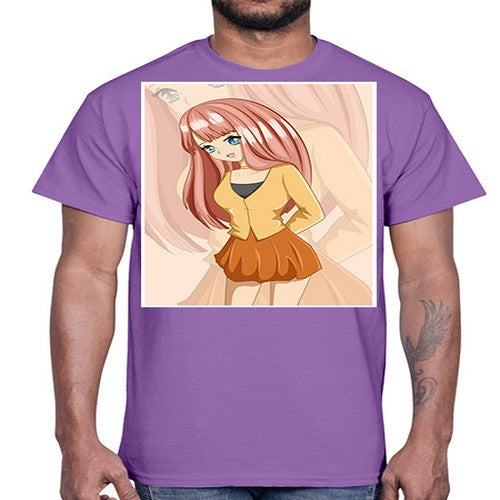 Happy beautiful and cute girl pink long hair 5#- anime- Cotton Tee