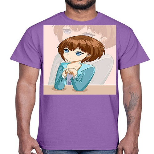Happy beautiful and elegant girl brown hair 36#- anime- Cotton Tee