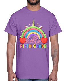 Hello fifth Grade Unicorn Rainbow 267#- fifth grade- Cotton Tee