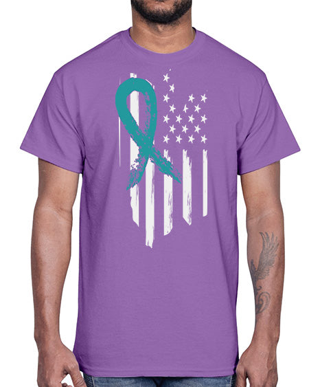 PTSD Teal Ribbon Distressed US 7#- PTSD- Cotton Tee