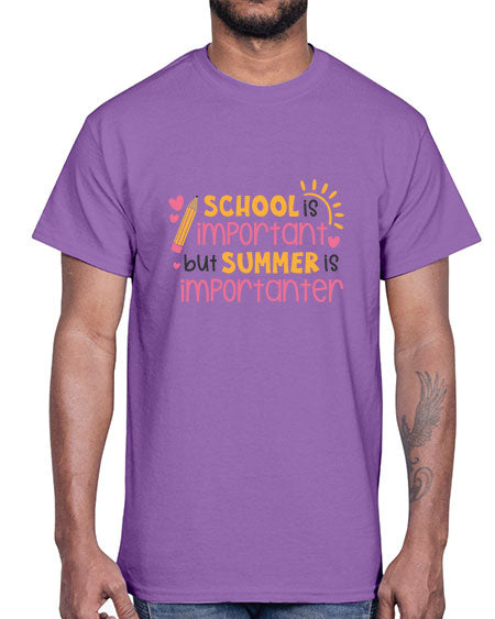 School is important but summer is importanter 84#- summer- Cotton Tee