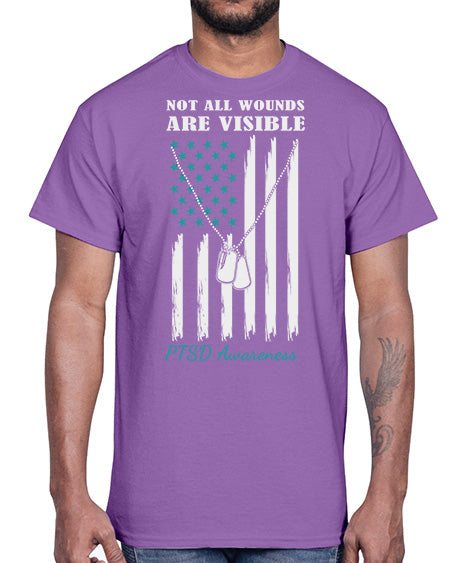 Teal Ribbon Not All Wounds 6#- PTSD- Cotton Tee