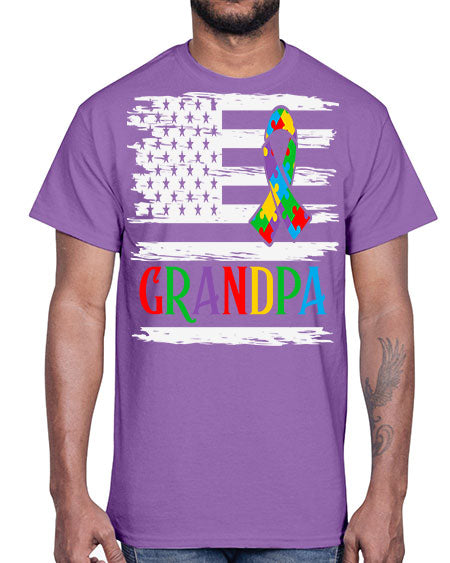 autism grandpa american flag 39#- autism- Cotton Tee