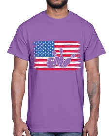 bowling pins usa flag american 278#- bowling- Cotton Tee