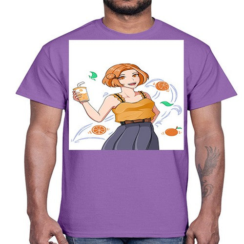 cute anime summer girl with orange juice28#- anime- Cotton Tee