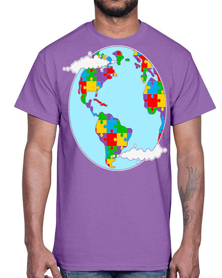 earth autism awareness heart puzzle 83#- autism- Cotton Tee