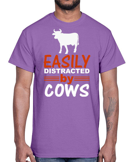 easily distracted by cows Style 4#- cow- Cotton Tee