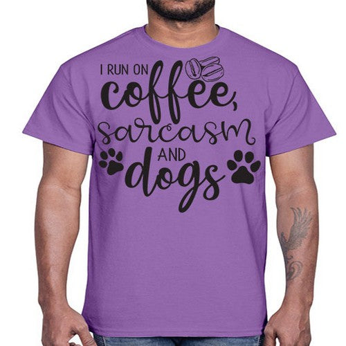 i run on coffee, sarcasm and dogs 172#- dogs- Cotton Tee