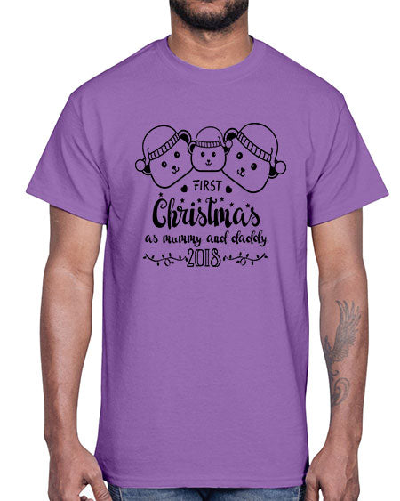 my first christmas bear family black 193#- bears - animals- Cotton Tee