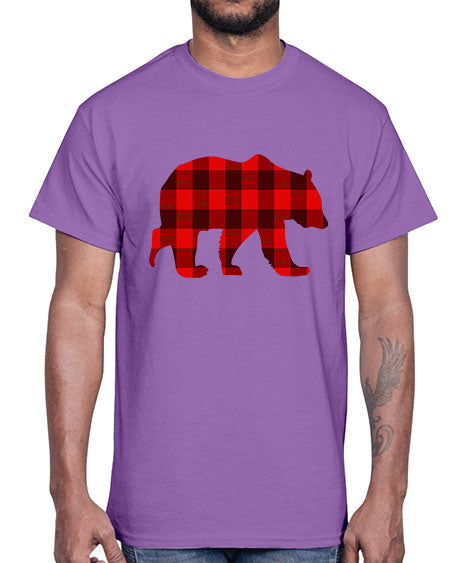 plaid bear 227#- bears - animals- Cotton Tee