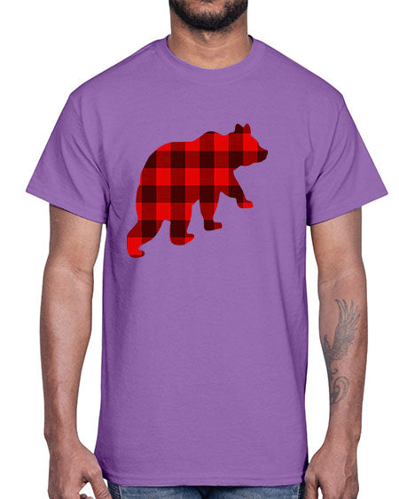 plaid bear 229#- bears - animals- Cotton Tee