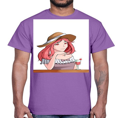 pretty woman with fresh juice in summer 37#- anime- Cotton Tee