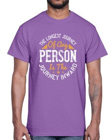 the longest journey of any person is the journey inward  551#- yoga- Cotton Tee