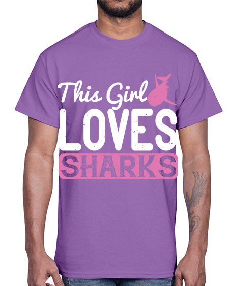 this girl loves sharks Style 12#- shark-fish- Cotton Tee