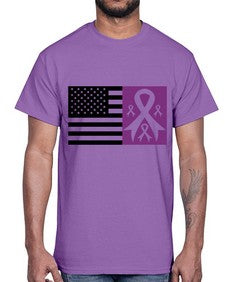 usa flag with alzheimers cancer 219#- alzheimers- Cotton Tee