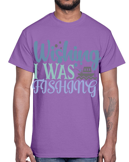 wishing i was fishing 90#- shark-fish- Cotton Tee