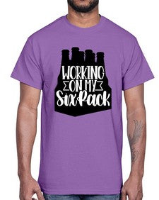 working on my six pack 1789#- beer- Cotton Tee