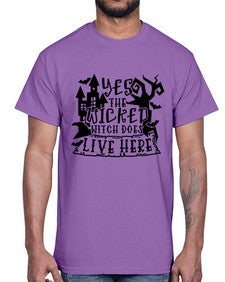 yes the wicked witch does live here 2#- witch- Cotton Tee