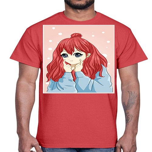 Beautiful and cute girl long red hair with jacket 150#- anime- Cotton Tee